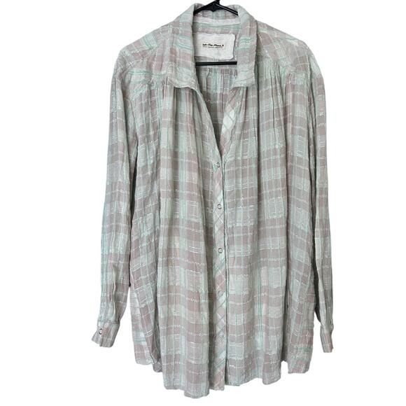 Free People Lela Plaid Snap-Front Metallic Tunic Shirt Women’s Medium Oversized - Picture 1 of 9